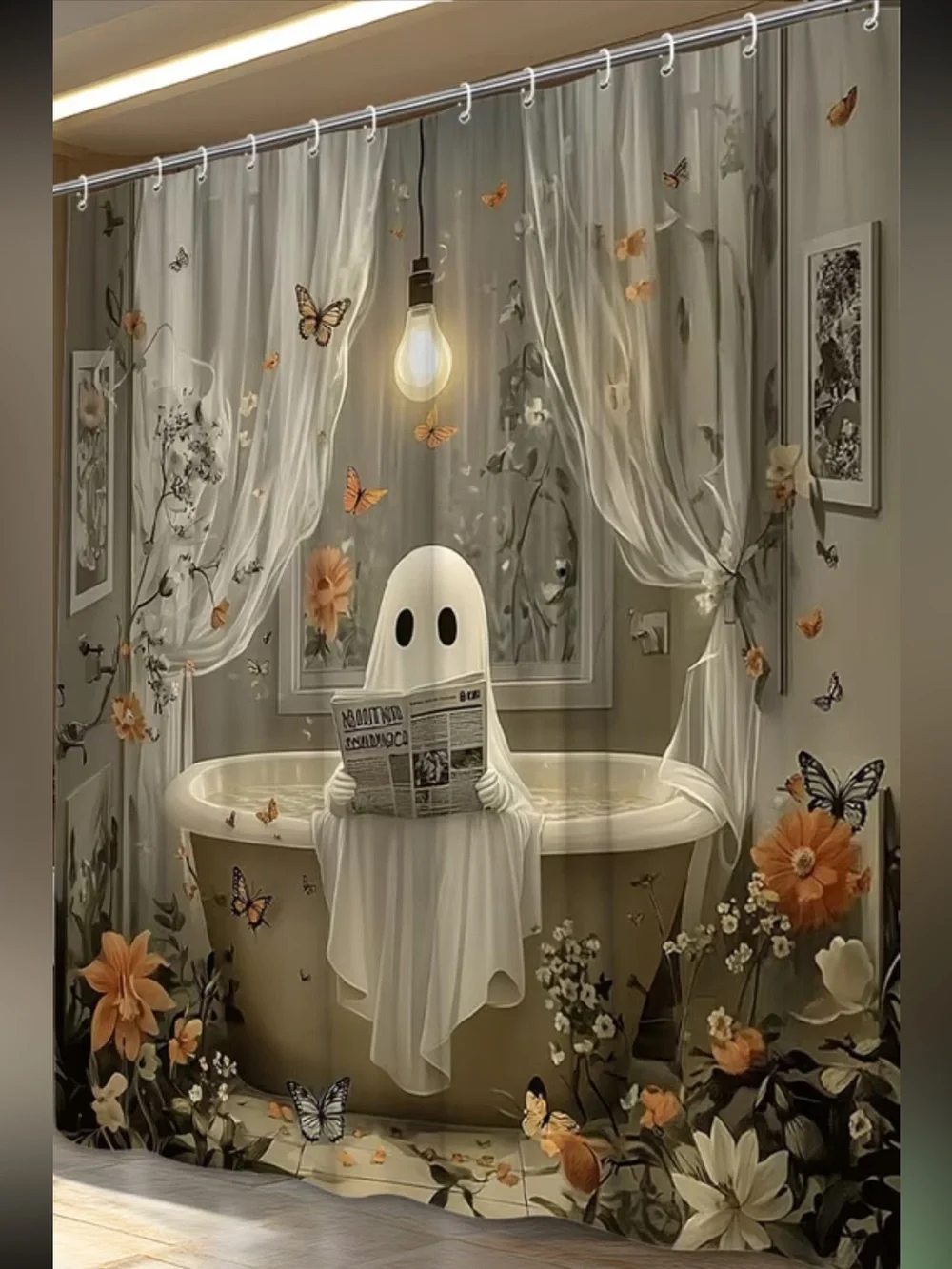Whimsical Ghost & Butterfly Shower Curtain - Extra Long